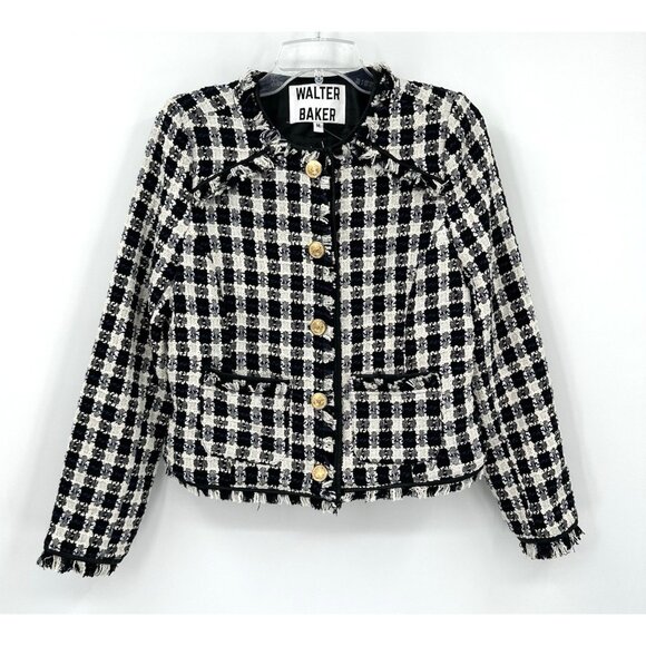 WALTER BAKER baca jacket blazer tweed fringe trim gold buttons old money M - Picture 4 of 11
